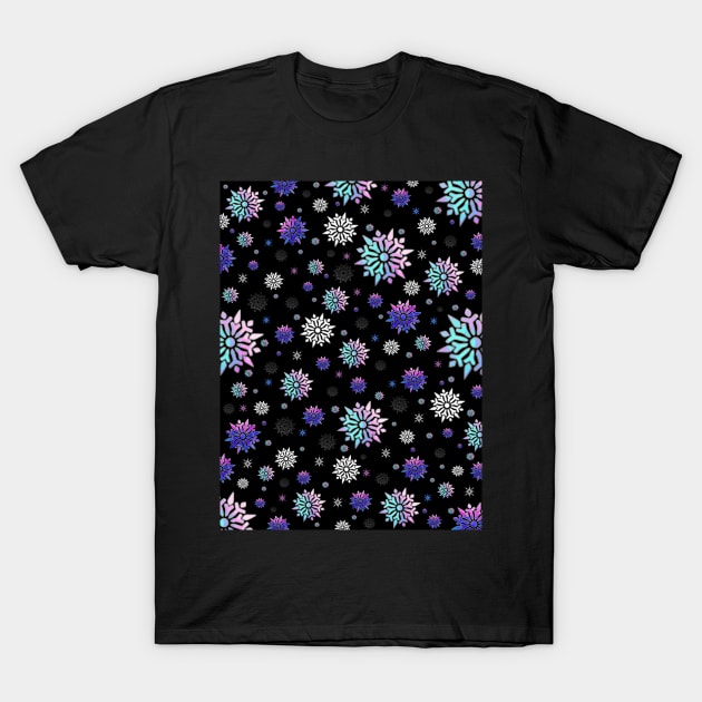 Festive Sky At Night Snowflakes Pattern T-Shirt by SartorisArt1